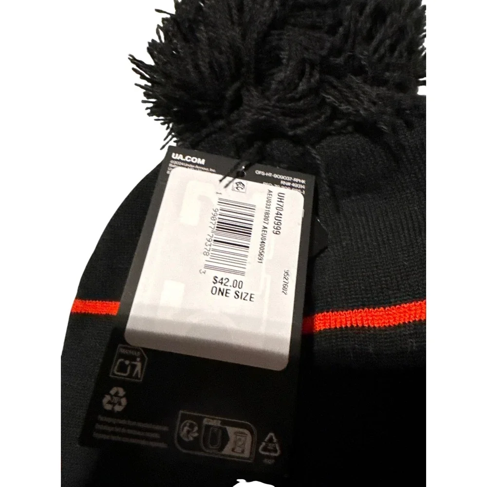 Under Armour Maryland Terrapins Pom Beanie Hat Black Red Knit One Size NWT